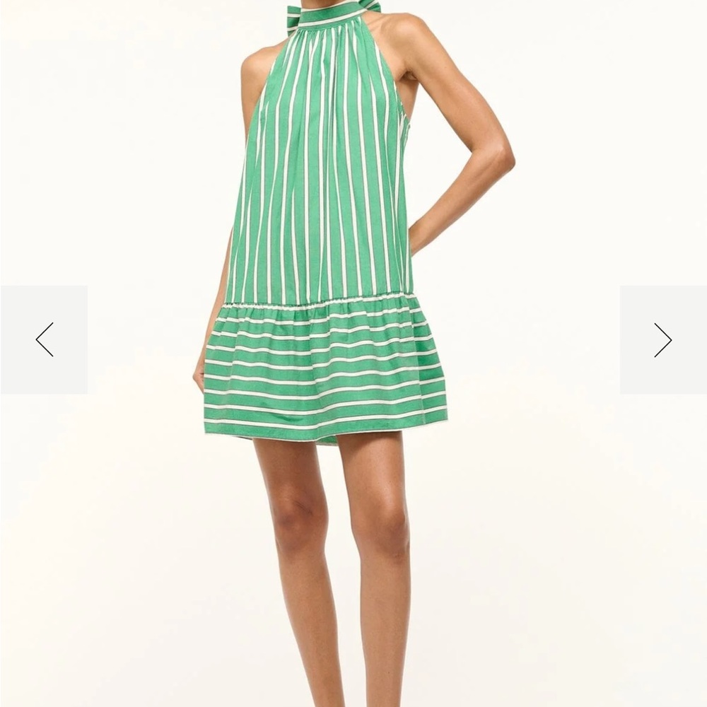 Staud Marlowe Mini Dress Seaweed Green Stripe